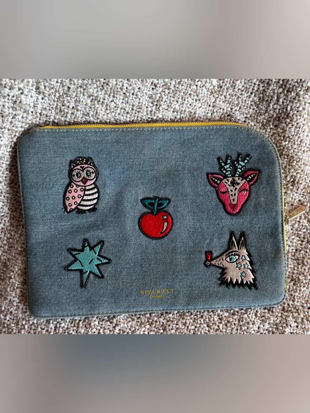 Nina Ricci Parfums Patchwork Denim Zip Pouch / Clutch